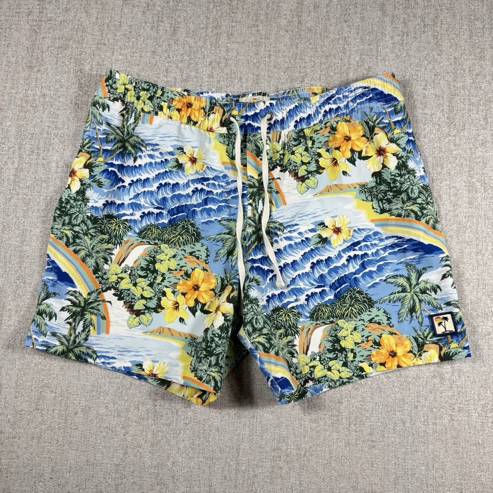 Marine Layer Men's M Hawaiian Tropical Mahalo Swim Trunks Lined Drawstring